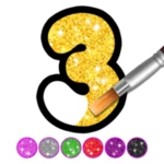 glitter number and letters coloring android application logo